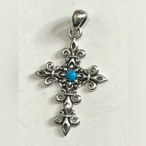 925 Sterling Silver Blue Turquoise Small Cross Pendant